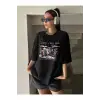 Kadın Siyah Seize The Day Baskılı Oversize T-shirt