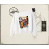 Kadın Spider Cat Kadın Kayık Yaka Sweatshirt Beyaz
