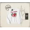 Kadın Strawberry Active Lifestyle Oversize Unisex Bisiklet Yaka Sweatshirt Beyaz