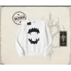 Kadın Teeth Oversize Unisex Bisiklet Yaka Sweatshirt Beyaz