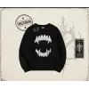 Kadın Teeth Oversize Unisex Bisiklet Yaka Sweatshirt Beyaz
