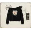 Kadın with Love and Devotion Kadın Kayık Yaka Sweatshirt Beyaz