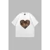 Kalp Leopar Baskılı 24/1 Oversize Unisex Beyaz