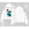 Kapşonlu Crop Sweatshirt Anime Cyberpunk Kız Baskılı
