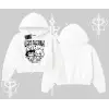 Kapşonlu Crop Sweatshirt Best Friends Forever Baskılı Sevimli Tasarım