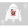 Kapşonlu Crop Sweatshirt Daruma Kedi Anime Baskılı