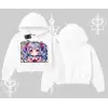 Kapşonlu Crop Sweatshirt Hello Anime Kız Sevimli Karakter Baskılı