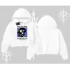 Kapşonlu Crop Sweatshirt Oversize Anime Kız Baskılı