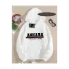 Kapşonlu Sweatshirt Beyaz ankara capital city Özel Tasarım Plaka Detaylı
