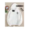 Kapşonlu Sweatshirt Beyaz C HARFİ İSME Özel Tasarım