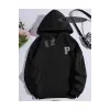 Kapşonlu Sweatshirt Siyah P HARFİ İSME Özel Tasarım
