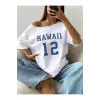 Kayık Yaka Hawaii Baskılı Oversize %100 Pamuk