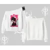 Kayık Yaka Sweatshirt Anime Girlfriend Kırmızı