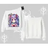 Kayık Yaka Sweatshirt Hello Anime Kız Sevimli Karakter Baskılı