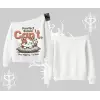 Kedi Baskılı Cant Busy Napping Y2K  Kayık Yaka Sweatshirt