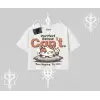 Kedi Baskılı Cant Busy Napping Y2K  Oversize Crop Tshirt