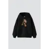 Leopar Hand Baskılı Oversize Unisex Premium Siyah