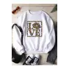 Leopard & Letter Graphic Lined Sweatshirt Beyaz