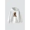 Leopard Siluet Baskılı Oversize Unisex Premium Beyaz