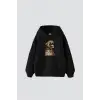Leopard Siluet Baskılı Oversize Unisex Premium Siyah