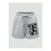 Letter Cartoon Graphic Drawstring Waist Track Şort