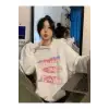 Letter Graphic Drop Shoulder Oversized Hoodie Beyaz