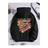 Letter Graphic Kangaroo Pocket Drawstring Lined Hoodie Siyah