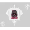 Lucky Cat Japon Tarzı Kedi Baskılı Oversize Crop Tshirt