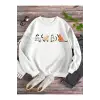 LUNE Cartoon Cat Print Lined Sweatshirt Beyaz