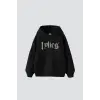 Lylies Taş Baskılı Oversize Unisex Siyah