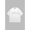 Lyrics Taş Baskılı Oversize Unisex Beyaz