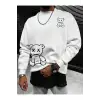 Manfinity Hypemode Bear Print Drop Shoulder Sweatshirt Beyaz