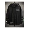 Manfinity Hypemode Slogan Graphic Kangaroo Pocket Drawstring Hoodie Siyah