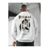 Manfinity Hypemode Slogan & Sculpture Print Pullover Beyaz