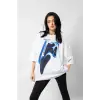 Mask Baskılı Beyaz Unisex Oversize