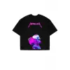 Metallica Neon Pembe Baskılı Siyah Unisex Oversize