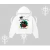 Midnight Petals Kedi Baskılı Kapşonlu Crop Sweatshirt