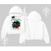 Midnight Petals Kedi Baskılı Kapşonlu Crop Sweatshirt