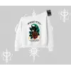 Midnight Petals Kedi Baskılı Kayık Yaka Sweatshirt