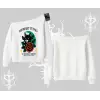 Midnight Petals Kedi Baskılı Kayık Yaka Sweatshirt