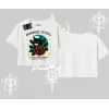 Midnight Petals Kedi Baskılı Oversize Crop Tshirt