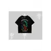 Midnight Petals Kedi Baskılı Oversize Tshirt