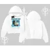 Missing Cat Baskılı Kapşonlu Crop Sweatshirt
