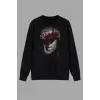 Mitoloji Renkli Heykel Baskılı Siyah Sweatshirt