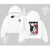 Modern Kedi Temalı Arka Baskılı Kapşonlu Crop Sweatshirt
