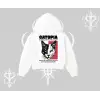 Modern Kedi Temalı Arka Baskılı Kapşonlu Crop Sweatshirt