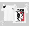 Modern Kedi Temalı Arka Baskılı Kayık Yaka Tshirt