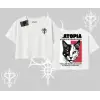 Modern Kedi Temalı Arka Baskılı Oversize Crop Tshirt