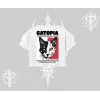 Modern Kedi Temalı Arka Baskılı Oversize Crop Tshirt