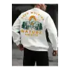 Mountain & Slogan Graphic Drop Shoulder Sweatshirt Beyaz